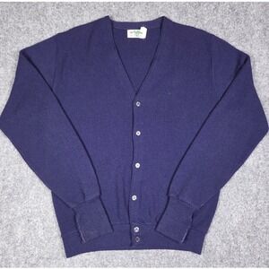 Vintage 80s Sears Braggin Dragon Cardigan Sweater Mens Large Navy Grandpa Grunge